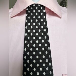 Beau Brummell.Elegant Black and silver Polka Dot Tie. 100% silk. Vintage.